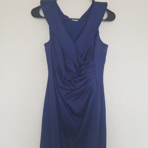 Blue Portrait Collar Ruched Sheath Dress
